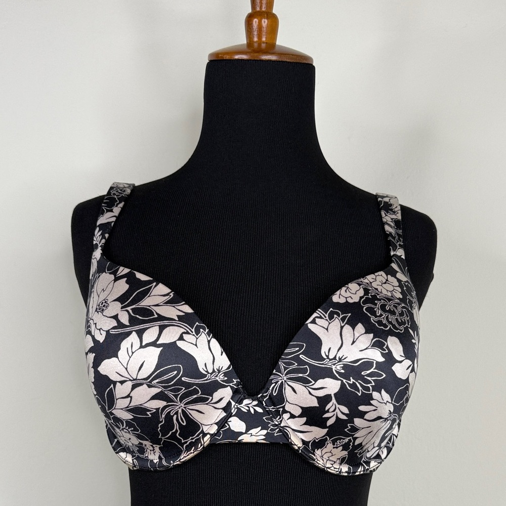 SOMA Black and Cream Floral Enhancing Shape Full Coverage Bra 34D
